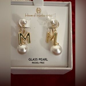 House of Harlow 1960 Gold 'M' Charm Earrings with Pearls